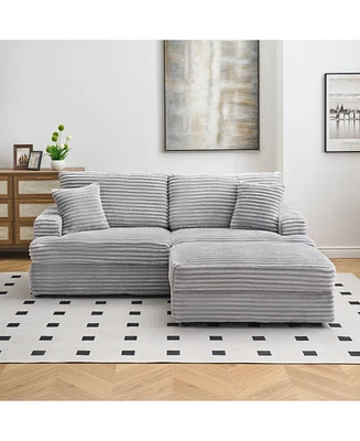 82 inches gray corduroy sofa, storage feet +4 throw pillows, create a living room, office fashion new darling!