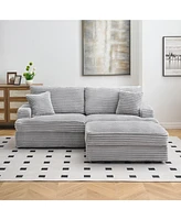 82 inches gray corduroy sofa, storage feet +4 throw pillows, create a living room, office fashion new darling!
