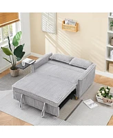 Pull-out Gray Corduroy Sofa with Dual Functions and Usb Ports