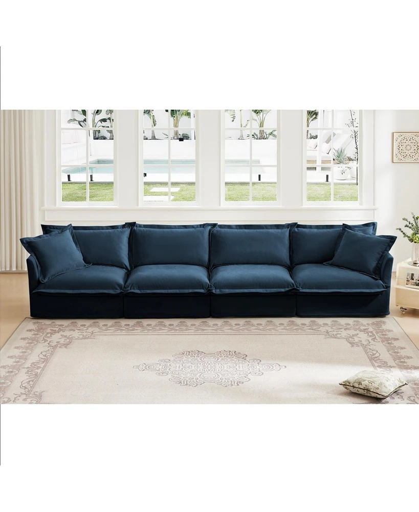 4-Seater Slipcovered Sofa with Removable Blue Chenille Cover