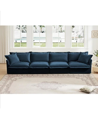 4-Seater Slipcovered Sofa with Removable Blue Chenille Cover