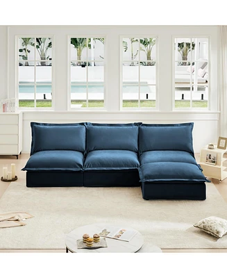 Modern Armless Sectional with Reversible Ottoman, Free Combination Sofa Couch