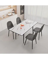 Modern 47"-63" Extendable Dining Table & Chair Set, 4-Piece, White Table, Gray Round Chairs