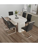 Modern Cream 6-Piece Dining Set with Silver Metal Chair Legs