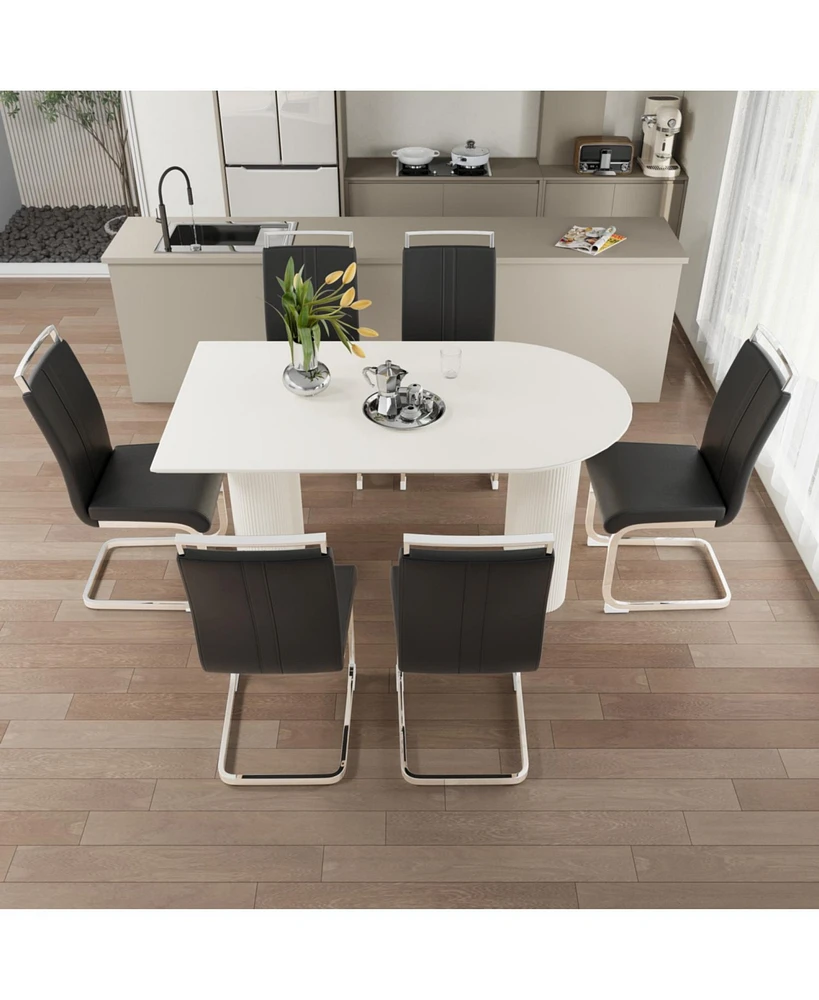 Modern Cream 6-Piece Dining Set with Silver Metal Chair Legs