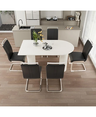 Modern Cream 6-Piece Dining Set with Silver Metal Chair Legs
