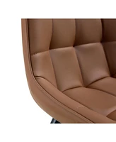 Modern Glass Table and Pu Leather Dining Set with 4 Chairs (Brown Pu Chairs and Glass Table with Black Legs)