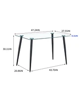 Modern Glass Table and Pu Leather Dining Set with 4 Chairs (Brown Pu Chairs and Glass Table with Black Legs)