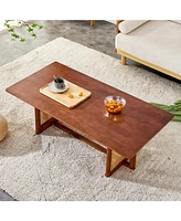 Chinese Style Rectangle Rattan Coffee Table, Walnut Color