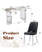 Pandora Sintered Stone Dining Set: 6 Black Chairs, Modern Table