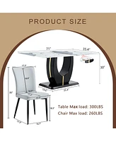 Pandora Dining Set: 71" Tempered Glass Table & 8 Striped Gray Chairs