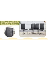 Tempered Glass Dining Set with Pu Chairs: 63x35.4in, Silver Legs