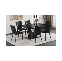 Luxurious Black and Gold Glass Dining Set (6 Chairs)