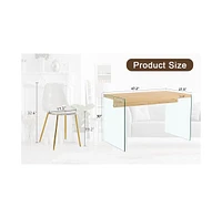 Contemporary Wood Table and Chair Set: Textured Mdf Table with Tempered Glass Legs and 4 Acrylic Chairs on Gold Bases