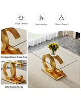Modern Glass Dining Table for 6-8, Rectangular, Gold Base