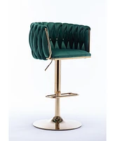 Set Of 2 Bar Stools, With Chrome Footrest And Base Swivel Height Adjustable Mechanical Lifting