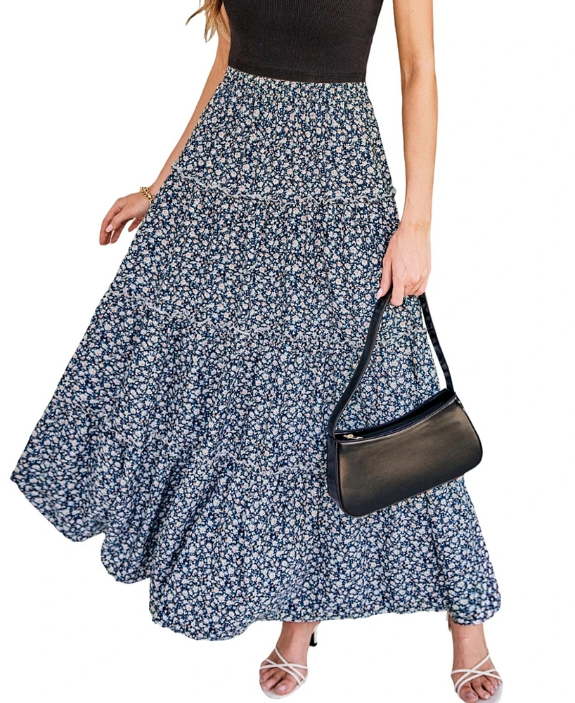 Cupshe Women's Frilly Fleur Floral Maxi Skirt