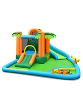 7-in-1 Inflatable Water Slide Park with Trampoline Climbing and 750W Blower