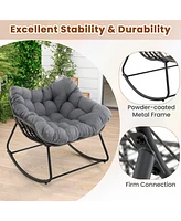 Outdoor Rocking Chair Oversized Patio Pe Wicker Egg Chair with Cushion-Gray