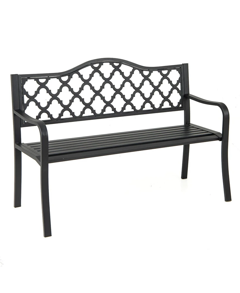 50.5 Inch Patio Bench with Curved Armrests for 2-3 People-Black