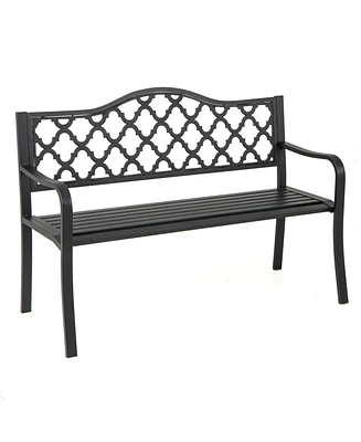 50.5 Inch Patio Bench with Curved Armrests for 2-3 People-Black