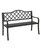 50.5 Inch Patio Bench with Curved Armrests for 2-3 People-Black