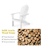 Acacia Wood Outdoor Adirondack Chair with Ergonomic Design-White