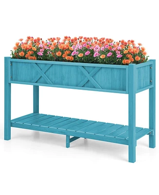 Poly Wood Elevated Planter Box with Legs Storage Shelf Drainage Holes