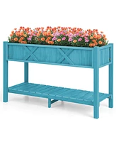 Poly Wood Elevated Planter Box with Legs Storage Shelf Drainage Holes