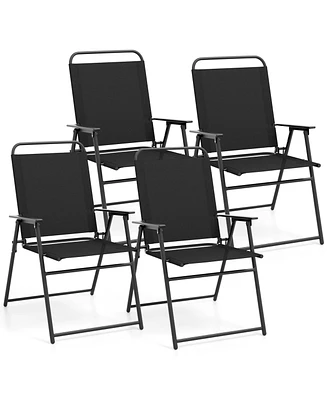 Outdoor Folding Sling Chairs Set of 4 with Armrest and Backrest