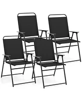 Outdoor Folding Sling Chairs Set of 4 with Armrest and Backrest