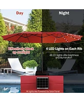 15 Feet Twin Patio Umbrella with 48 Solar Led Lights