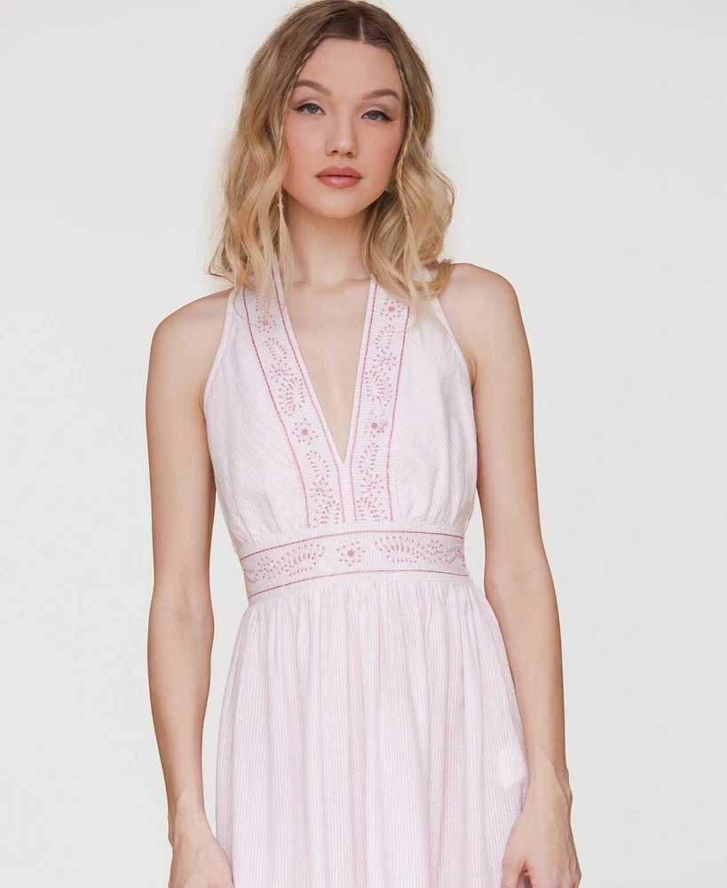 Avec Les Filles Women's Embroidered Cotton Midi Dress