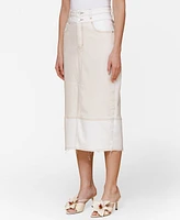 Avec Les Filles Women's Raw Hem Denim Midi Skirt