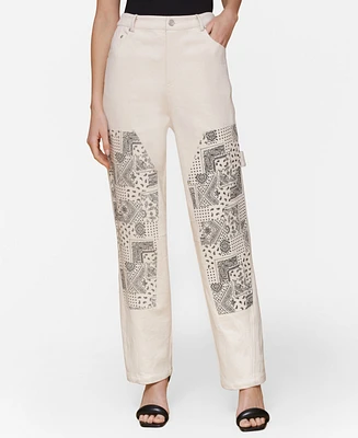 Avec Les Filles Women's Bandanna-Inset Carpenter Pants