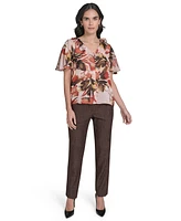 Calvin Klein Women's Printed Ruffle-Neck Button-Front Blouse