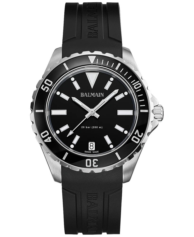 Balmain Men's Swiss Ophrys Black Rubber Strap Watch 43mm