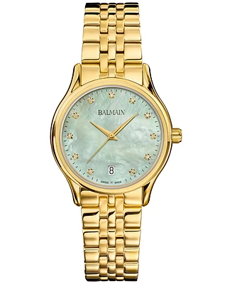 Balmain Women's Swiss Beleganza Diamond (1/20 ct. t.w.) Gold Pvd Stainless Steel Bracelet Watch 32mm