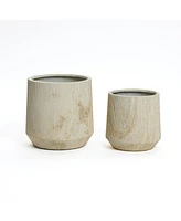 LuxenHome 2-Piece Marble Off-White Ribbed Texture MgO Planter Set, Indoor and Outdoor