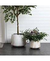 LuxenHome 2-Piece Marble White with Brown Ribbons Texture MgO Planter Set, Indoor and Outdoor