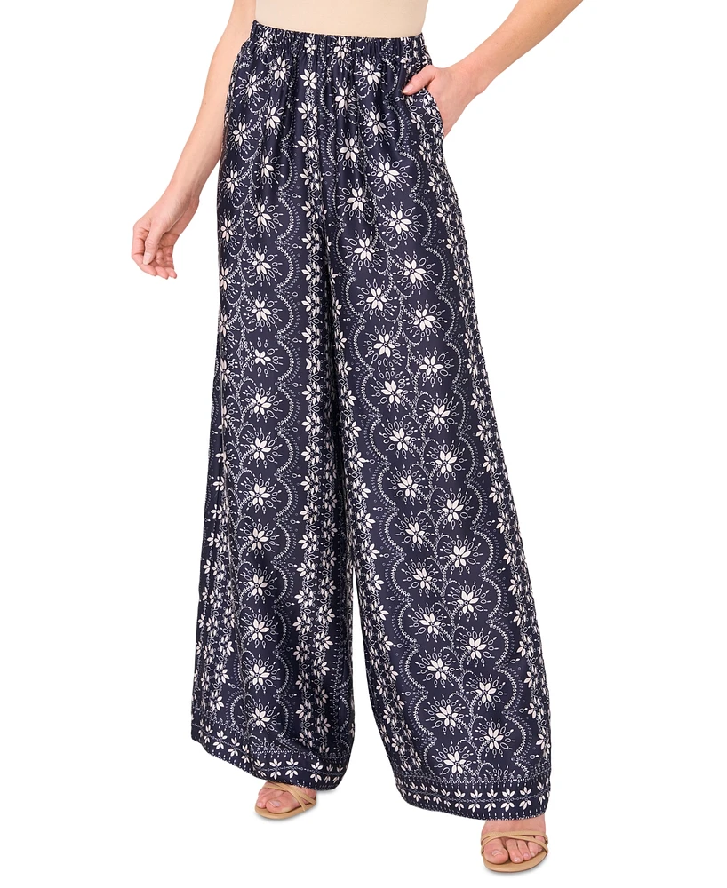 CeCe Women's Elastic-Waist Wide-Leg Flowy Pants