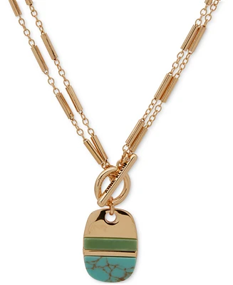 Anne Klein Gold-Tone Stone Inlay Dog Tag 36" Pendant Necklace