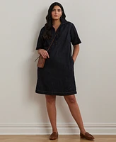 Women's Plus Short-Sleeve Denim Cotton Shift Dress
