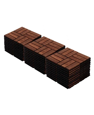 Acacia Wood Deck Tiles, Checker, 30 Pcs 12"x12" Outdoor Flooring