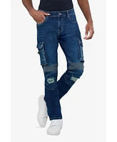Raw X Men's Slim Fit Moto Rip Repair Cargo Jeans