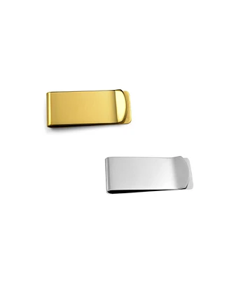 Bling Jewelry Set of 2 Large Wide Strong Money Clip Card Holder Black Gold Stainless Steel