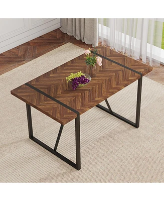 Retro Rectangular Dining Table - Textured Top, Black Metal Legs