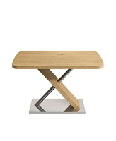 Retractable Dining Table, Wood Color, Seats 4-6, Cross Base
