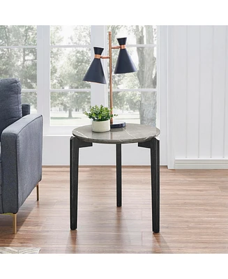 Living Room Coffee Table: Modern and stylish 24 inch round small coffee table, imitation marble tabletop with rubber wood solid wood legs