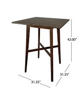 Modern Bar Height 42" Dining Table, Rubberwood Legs and Laminate Table Top, Walnut Finish, Black